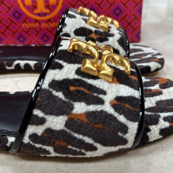 TORY BURCH ELEANOR SLIDE GOAT AND PATENT LEATHER W/LEOPARD PRINT STRAP SIZE 8 - Picture 7 of 13